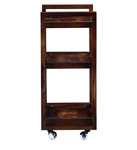 Murali Craft Sheesham Wood 3-Tier Rolling Bar Trolley