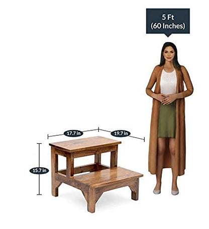 Murali Craft Solid Sheesham Wood Two-Step Wooden Stool