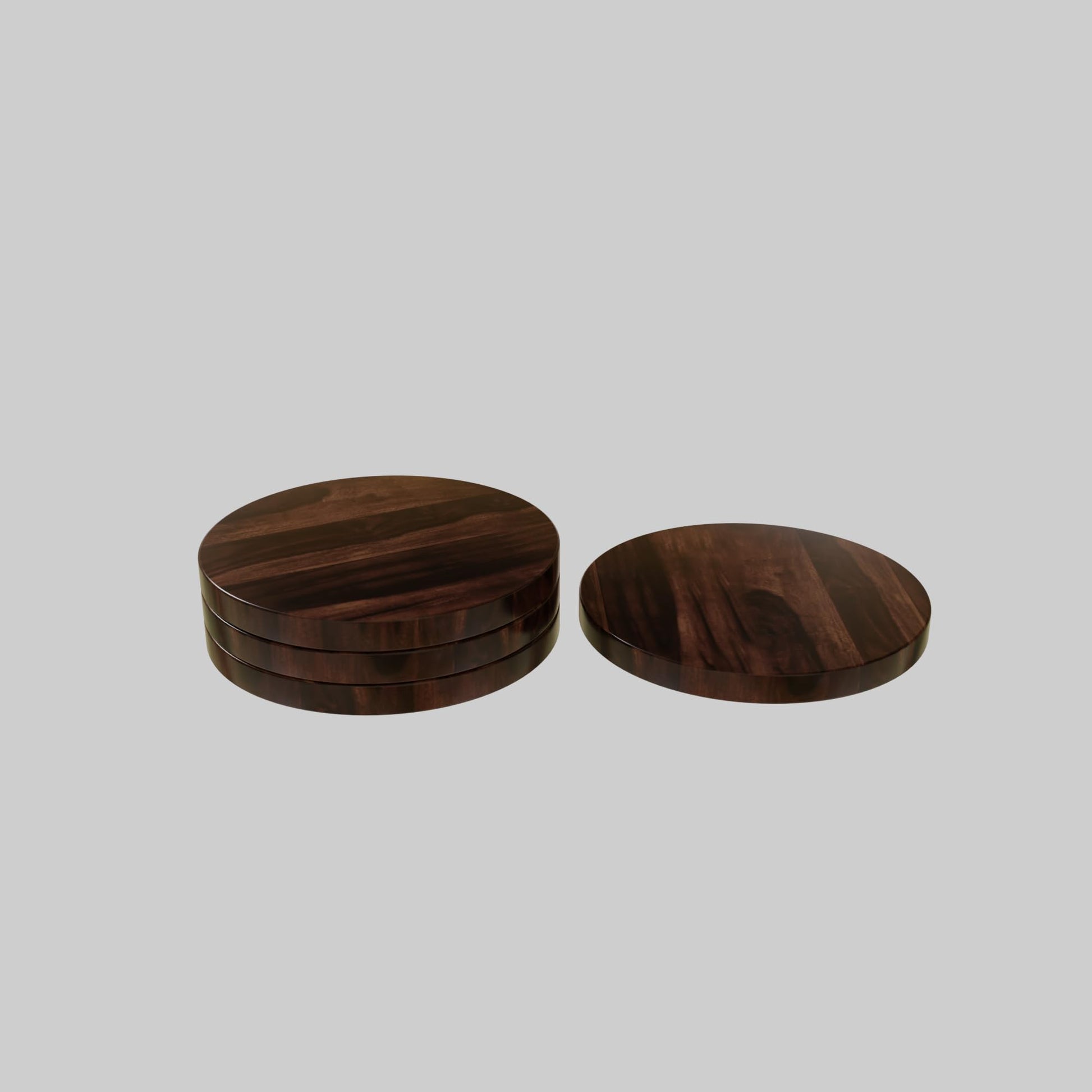 Murali Craft Sheesham Wood Round Tea Coaster Set – Walnut