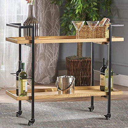 Murali Craft Sheesham Wood 3-Tier Bar Trolley – Brown & Black
