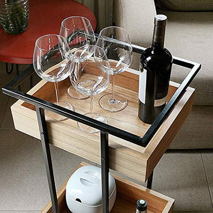 Murali Craft Sheesham Wood 3-Tier Bar Trolley – Brown Finish