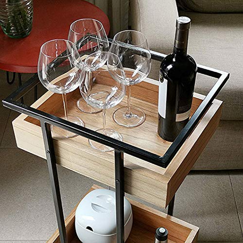 Murali Craft Solid Sheesham Wood 2 Tier Rolling Wine Bar Trolley