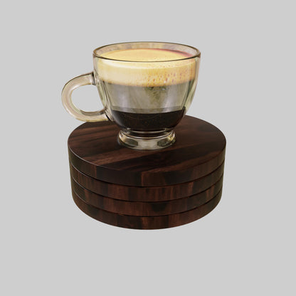 Murali Craft Sheesham Wood Round Tea Coaster Set – Walnut