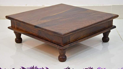 Murali Craft Solid Sheesham Wood Wooden Chowki | Traditional Pooja Bajot for Temple & Home