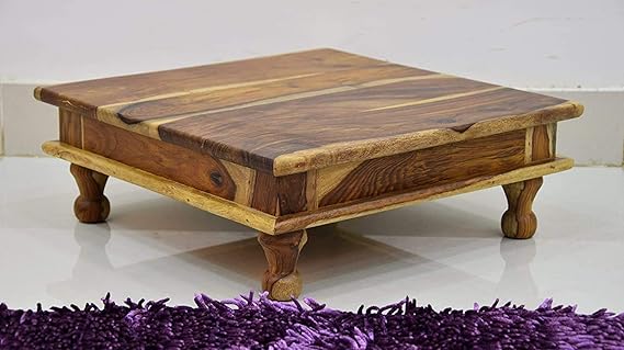 Murali Craft Solid Sheesham Wood Wooden Chowki | Traditional Pooja Bajot for Temple & Home