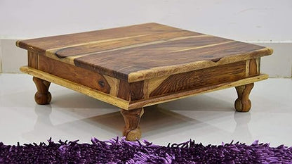 Murali Craft Solid Sheesham Wood Wooden Chowki | Traditional Pooja Bajot for Temple & Home