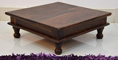 Murali Craft Solid Sheesham Wood Wooden Chowki | Traditional Pooja Bajot for Temple & Home