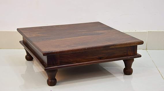 Murali Craft Solid Sheesham Wood Wooden Chowki | Traditional Pooja Bajot for Temple & Home