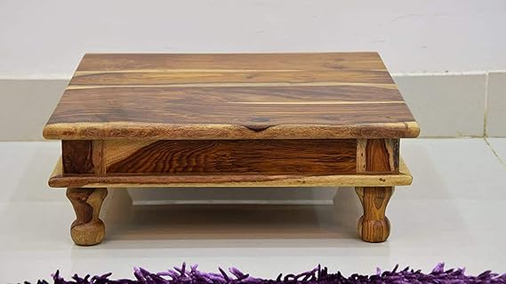 Murali Craft Solid Sheesham Wood Wooden Chowki | Traditional Pooja Bajot for Temple & Home