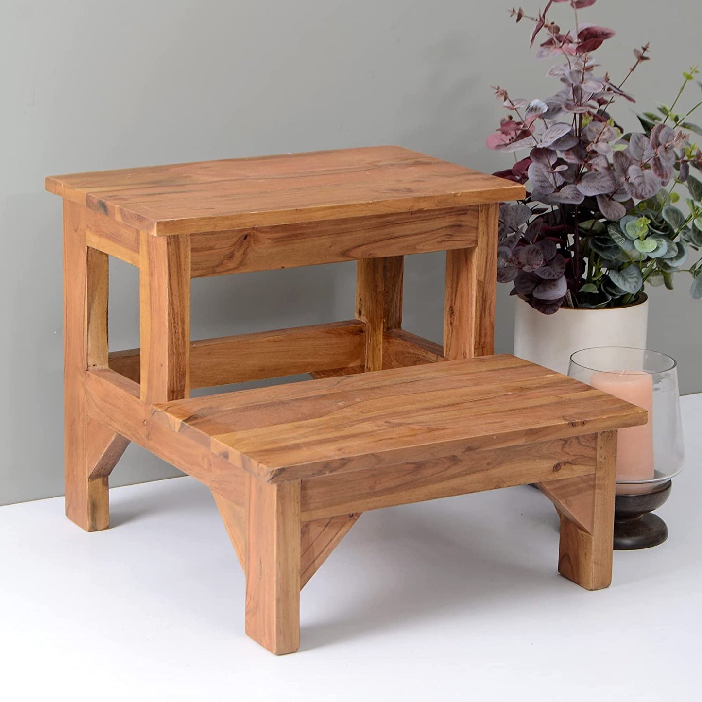 Murali Craft Solid Sheesham Wood Two-Step Wooden Stool