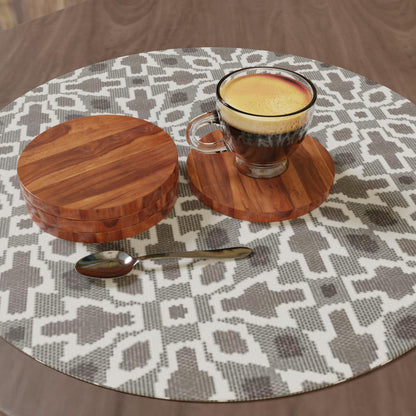 Murali Craft Sheesham Wood Round Tea Coaster Set – Brown